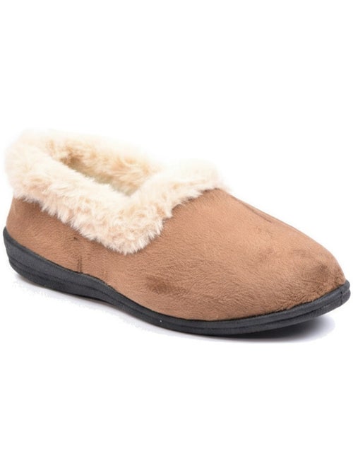 Ozabi charentaises femme hiver, feutrine unie, col fausse fourrure, fourrées - Kiabi
