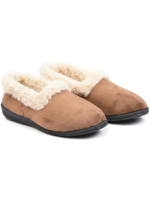 Ozabi charentaises femme hiver, feutrine unie, col fausse fourrure, fourrées - Kiabi