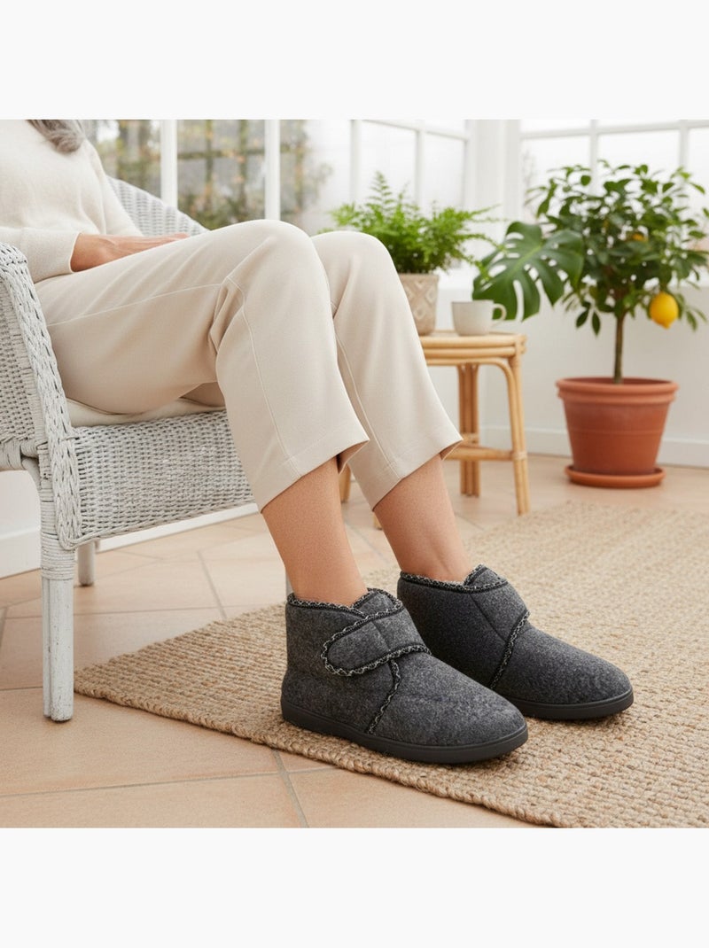 Ozabi charentaises femme tige haute, fermeture auto-agrippante, feutrine Bleu anthracite - Kiabi