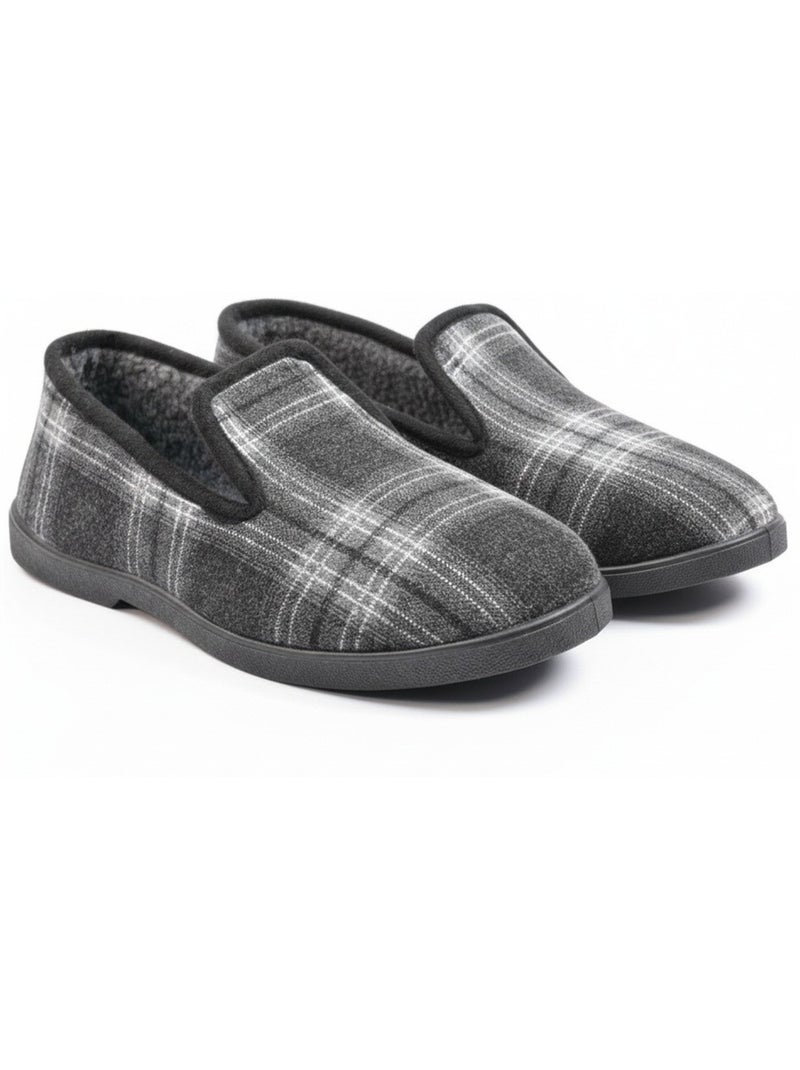 Ozabi charentaises homme antidérapante fourrées à carreaux, semelle amovible Bleu anthracite - Kiabi