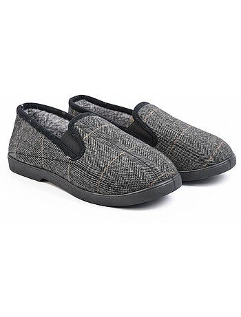Ozabi charentaises homme fourrées carreaux et chevrons, semelle antidérapante