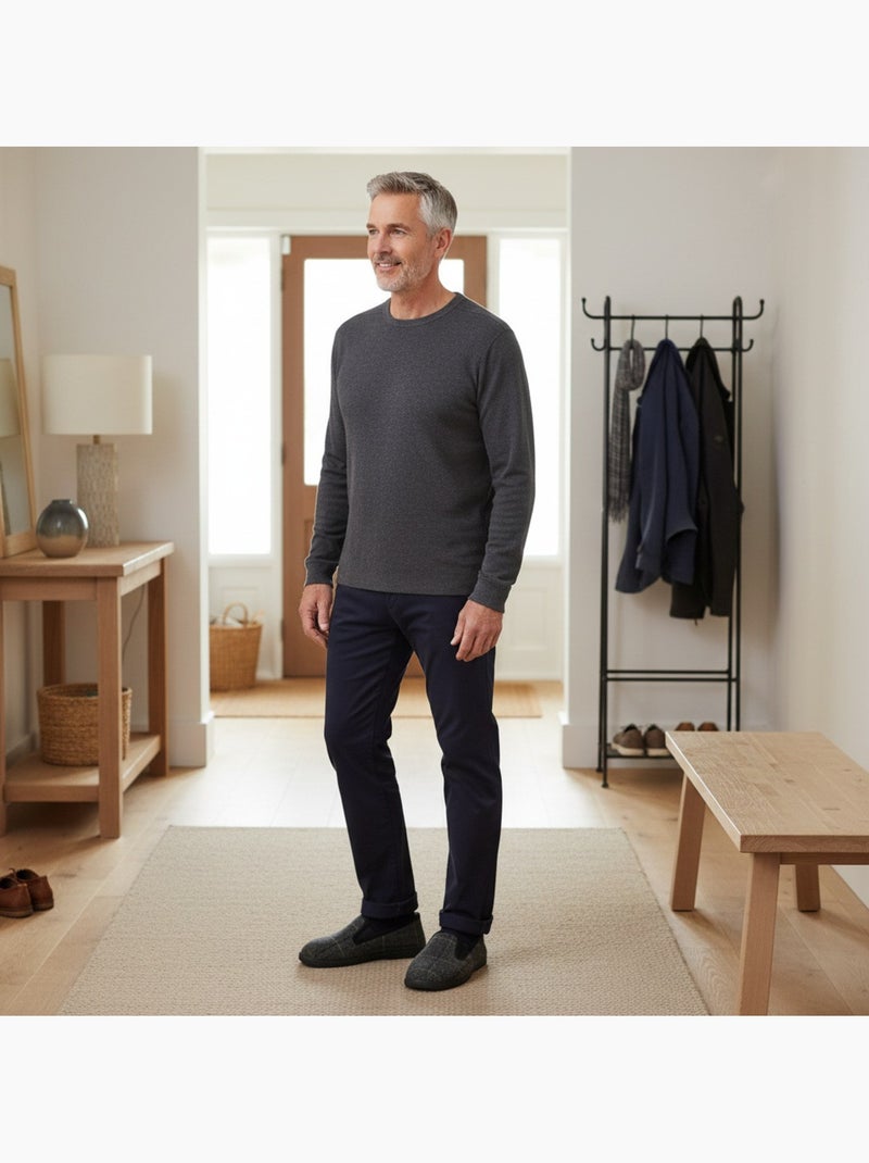 Ozabi charentaises homme fourrées carreaux et chevrons, semelle antidérapante Bleu anthracite - Kiabi