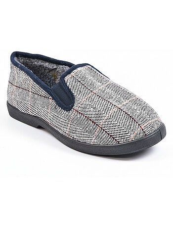 Ozabi charentaises homme fourrées carreaux et chevrons, semelle antidérapante