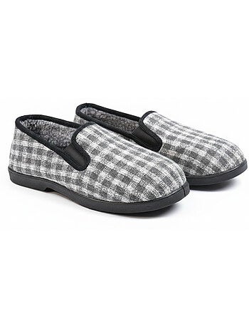 Ozabi charentaises homme fourrées carreaux et chevrons, semelle antidérapante