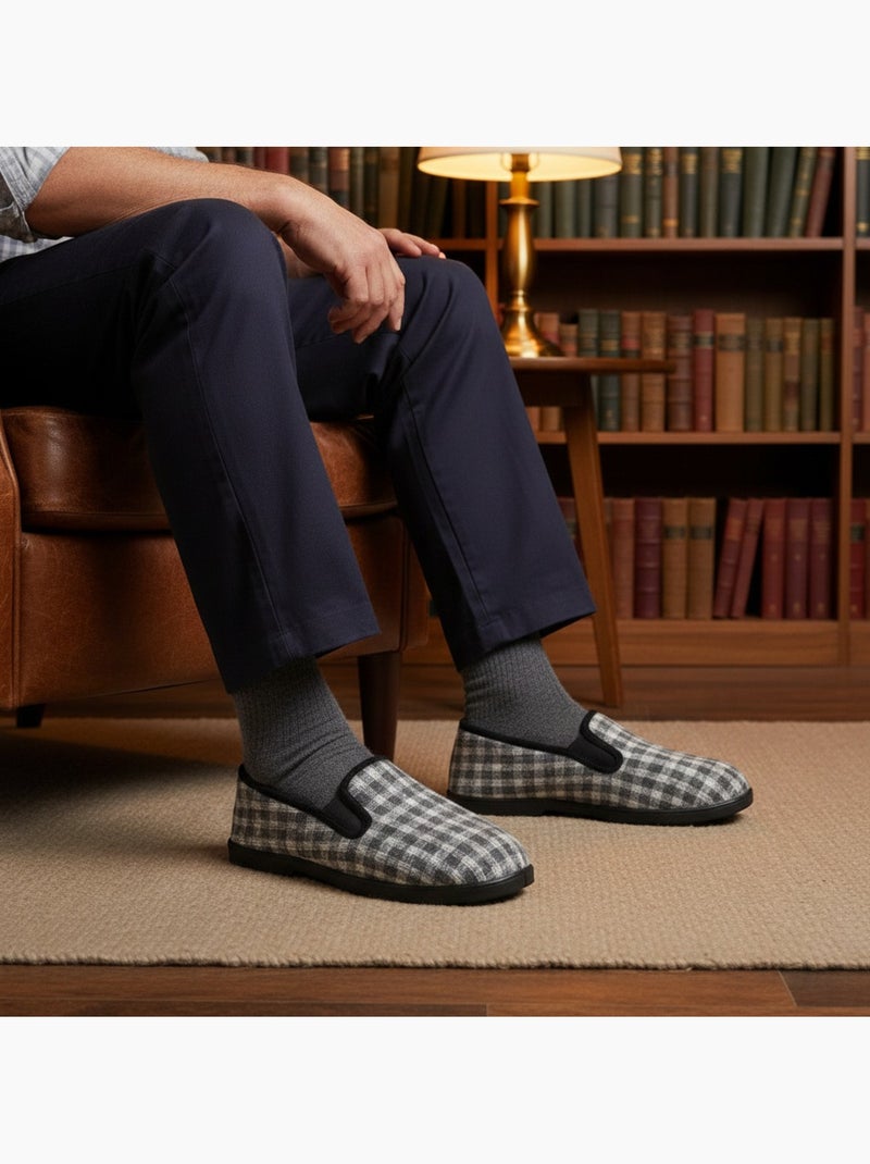 Ozabi charentaises homme fourrées carreaux et chevrons, semelle antidérapante Gris clair - Kiabi