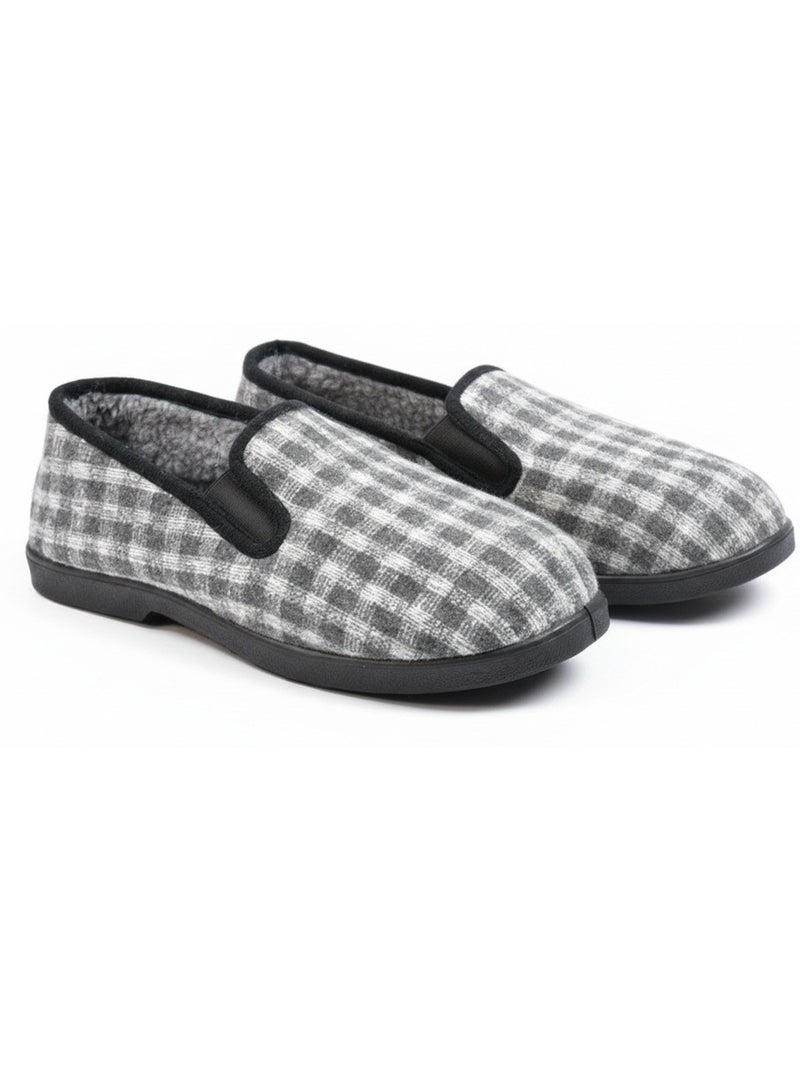 Ozabi charentaises homme fourrées carreaux et chevrons, semelle antidérapante Gris clair - Kiabi