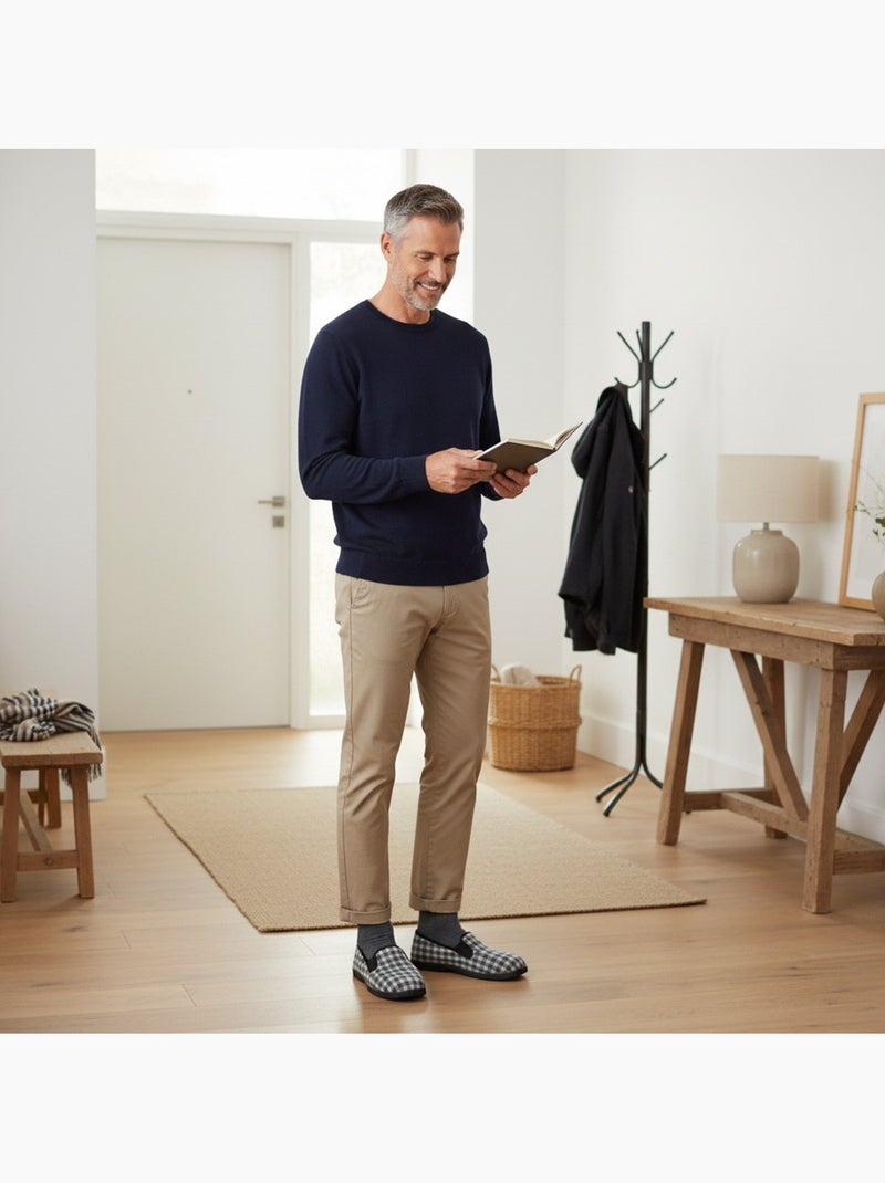 Ozabi charentaises homme fourrées carreaux et chevrons, semelle antidérapante Gris clair - Kiabi