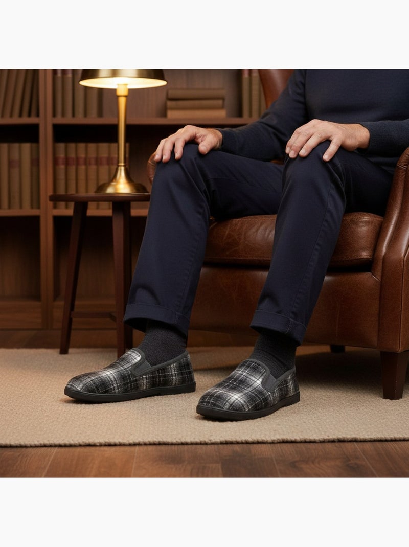 Ozabi charentaises homme fourrées carreaux et chevrons, semelle antidérapante Gris - Kiabi