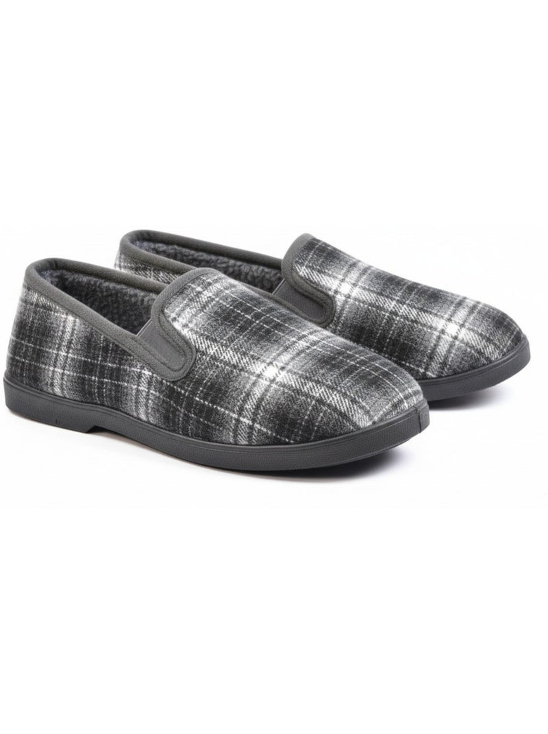 Ozabi charentaises homme fourrées carreaux et chevrons, semelle antidérapante Gris - Kiabi