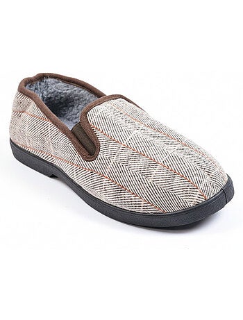 Ozabi charentaises homme fourrées carreaux et chevrons, semelle antidérapante