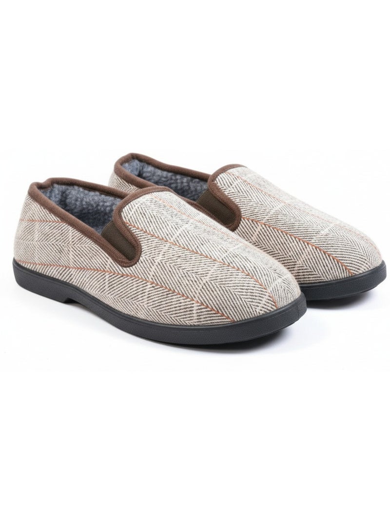 Ozabi charentaises homme fourrées carreaux et chevrons, semelle antidérapante Marron clair - Kiabi