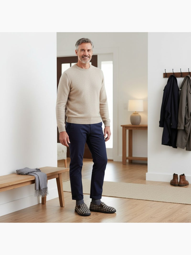 Ozabi charentaises homme fourrées carreaux et chevrons, semelle antidérapante Marron foncé - Kiabi