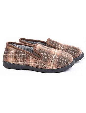 Ozabi charentaises homme fourrées carreaux et chevrons, semelle antidérapante
