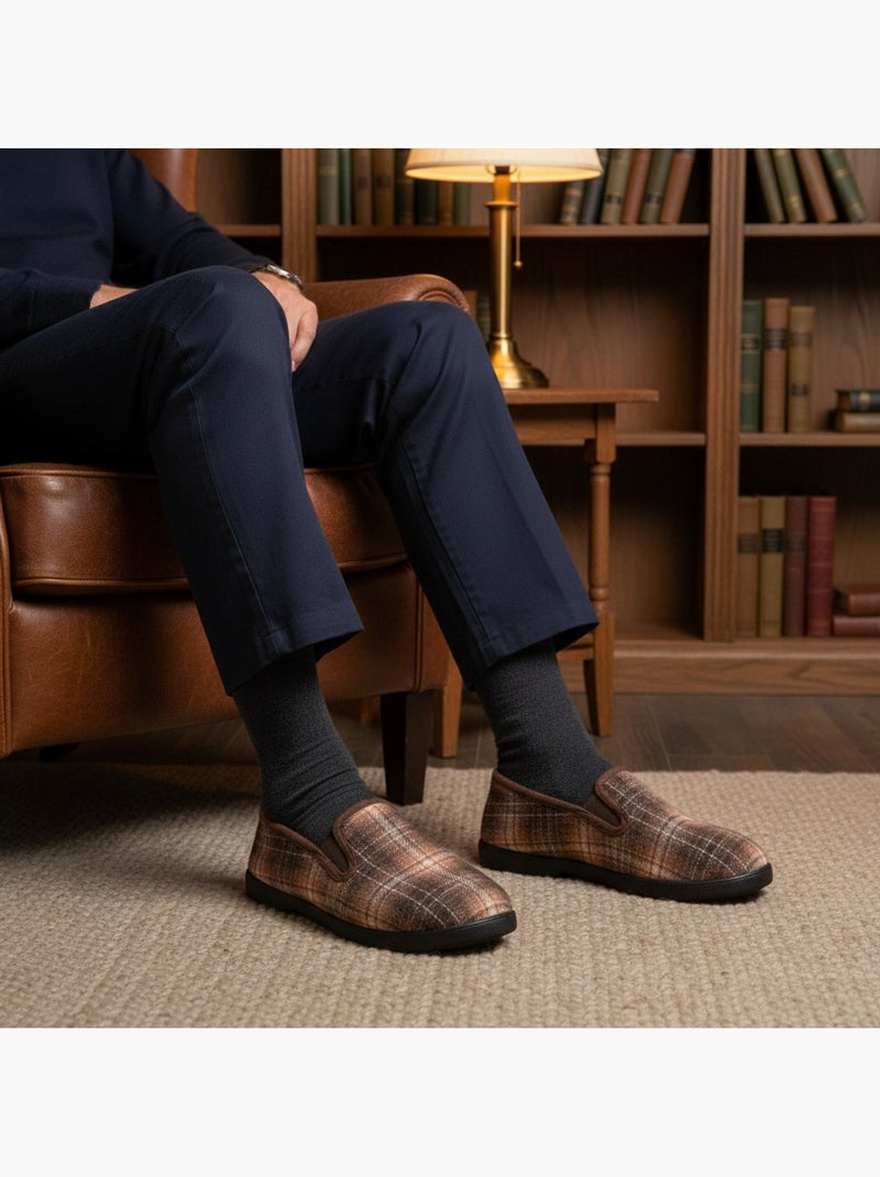 Ozabi charentaises homme fourrées carreaux et chevrons, semelle antidérapante Marron - Kiabi