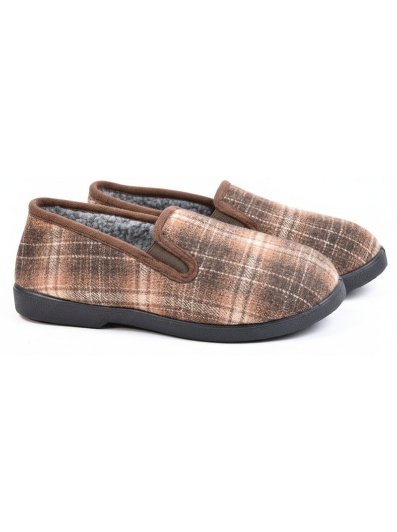 Ozabi charentaises homme fourrées carreaux et chevrons, semelle antidérapante Marron - Kiabi