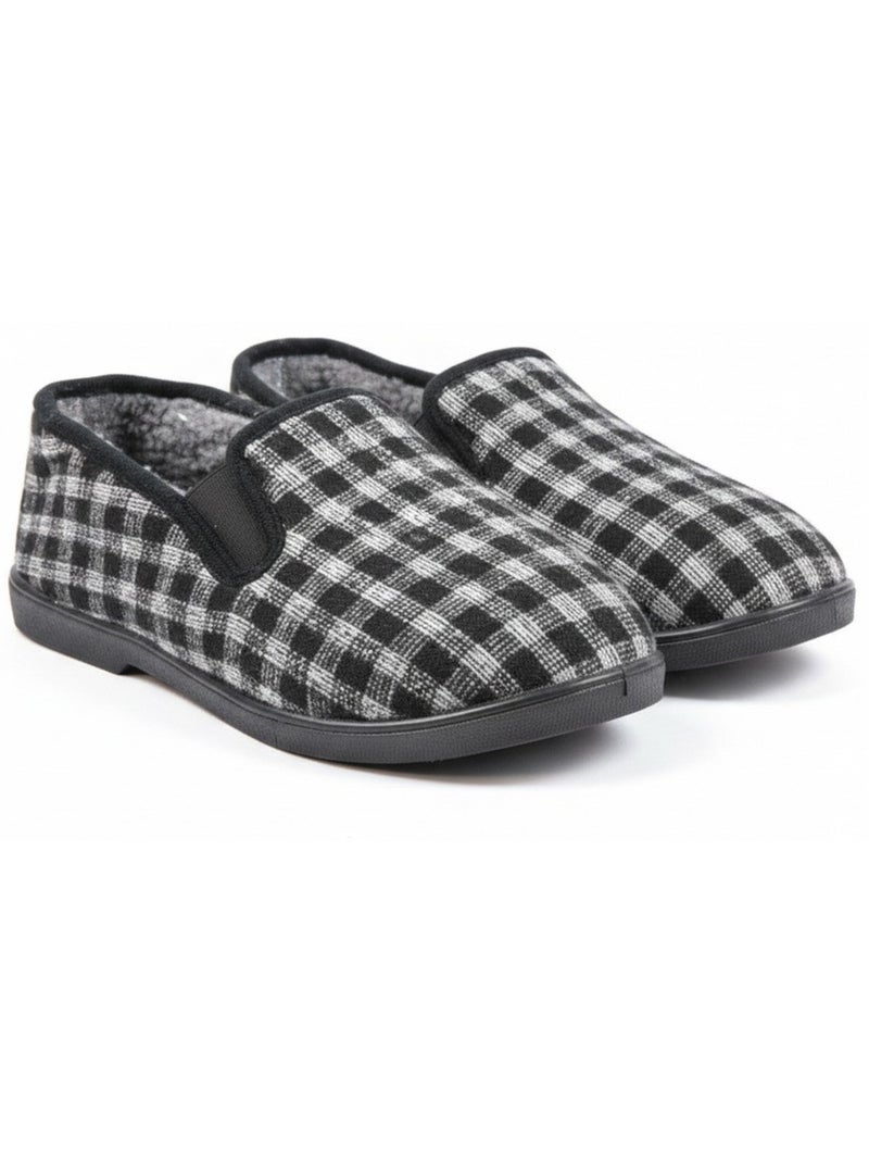 Ozabi charentaises homme fourrées carreaux et chevrons, semelle antidérapante Noir - Kiabi