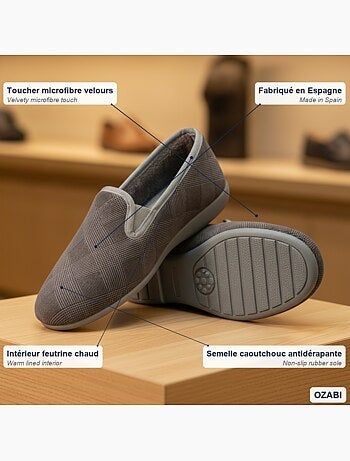 Ozabi charentaises homme toucher velours microfibre, fabriquées en espagne