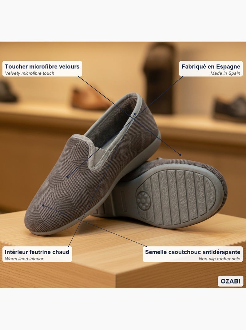 Ozabi charentaises homme toucher velours microfibre, fabriquées en espagne Gris - Kiabi