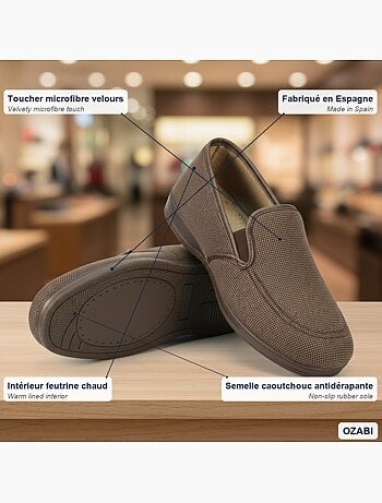 Ozabi charentaises homme toucher velours microfibre, fabriquées en espagne