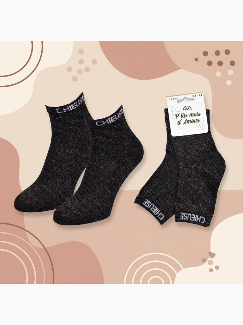 Ozabi chaussettes femme a paillettes soquettes Noir - Kiabi