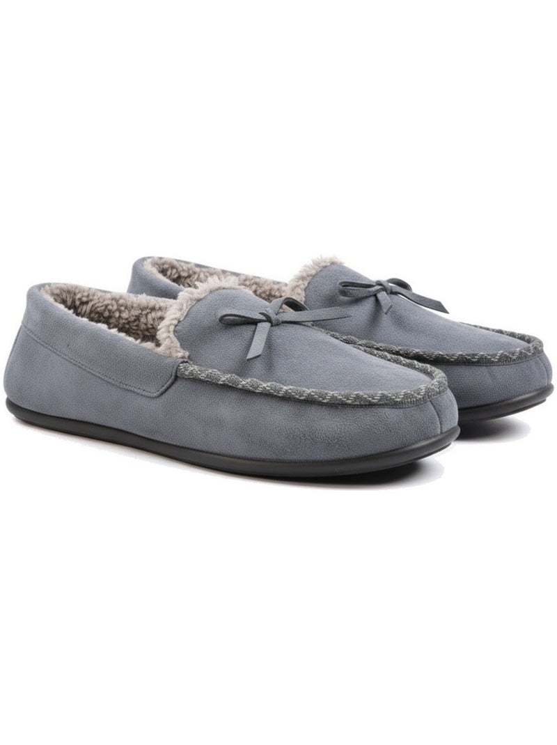 Ozabi chaussons femme fermés, suédine unie, nœud, intérieur fourré Gris - Kiabi