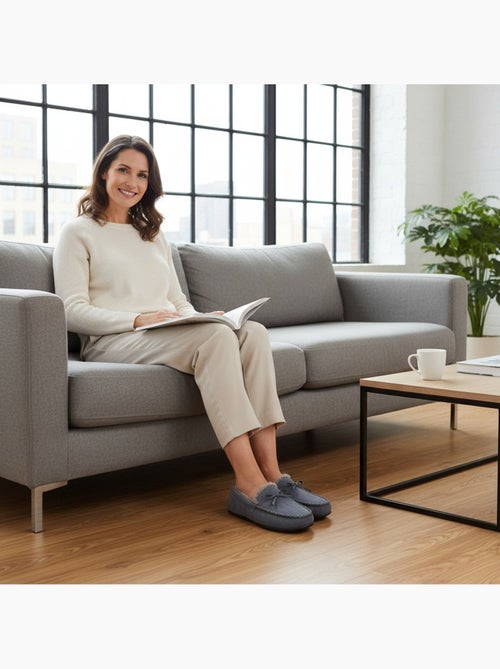 Ozabi chaussons femme fermés, suédine unie, nœud, intérieur fourré - Kiabi