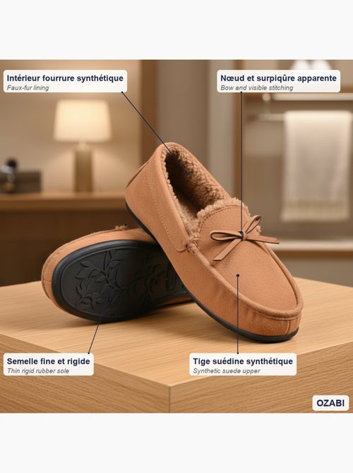 Ozabi chaussons femme fermés, suédine unie, nœud, intérieur fourré - Kiabi