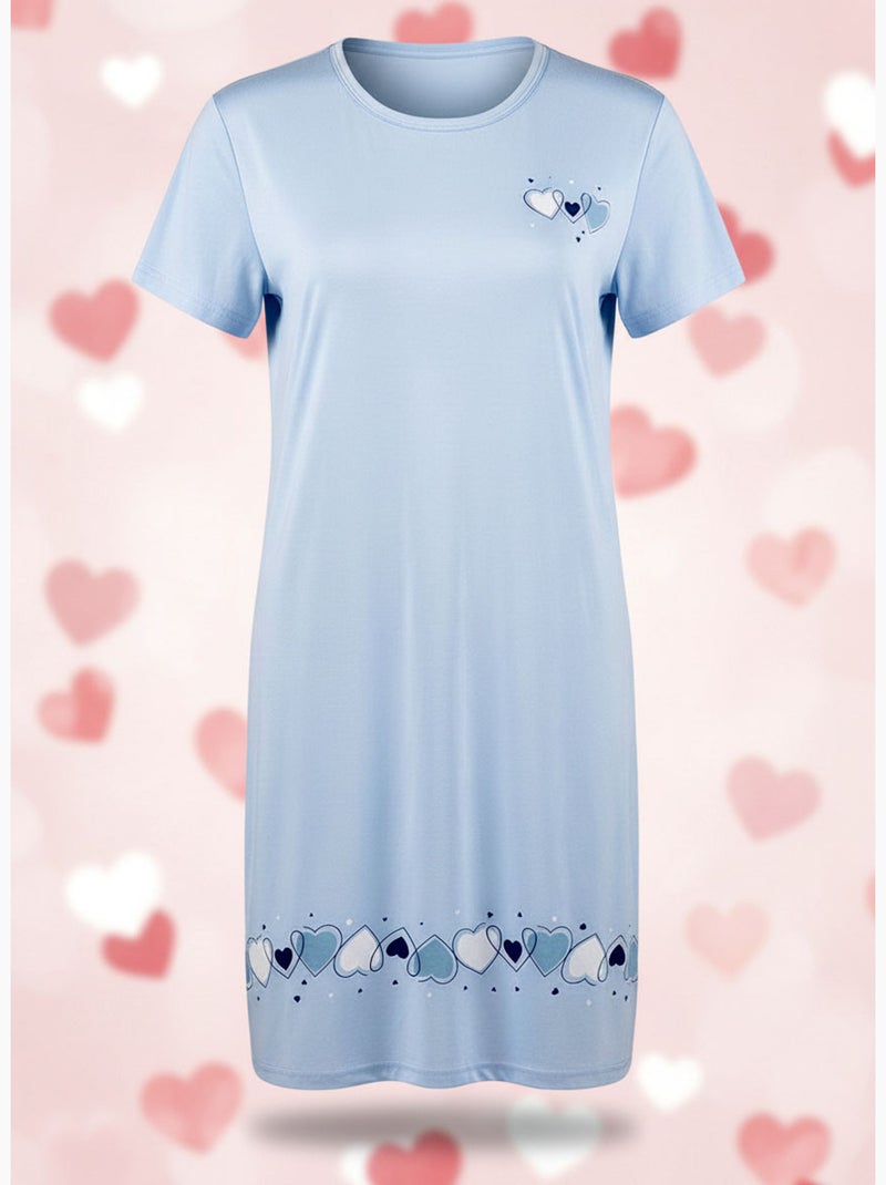 Ozabi chemise de nuit femme microfibre manches courtes Bleu - Kiabi