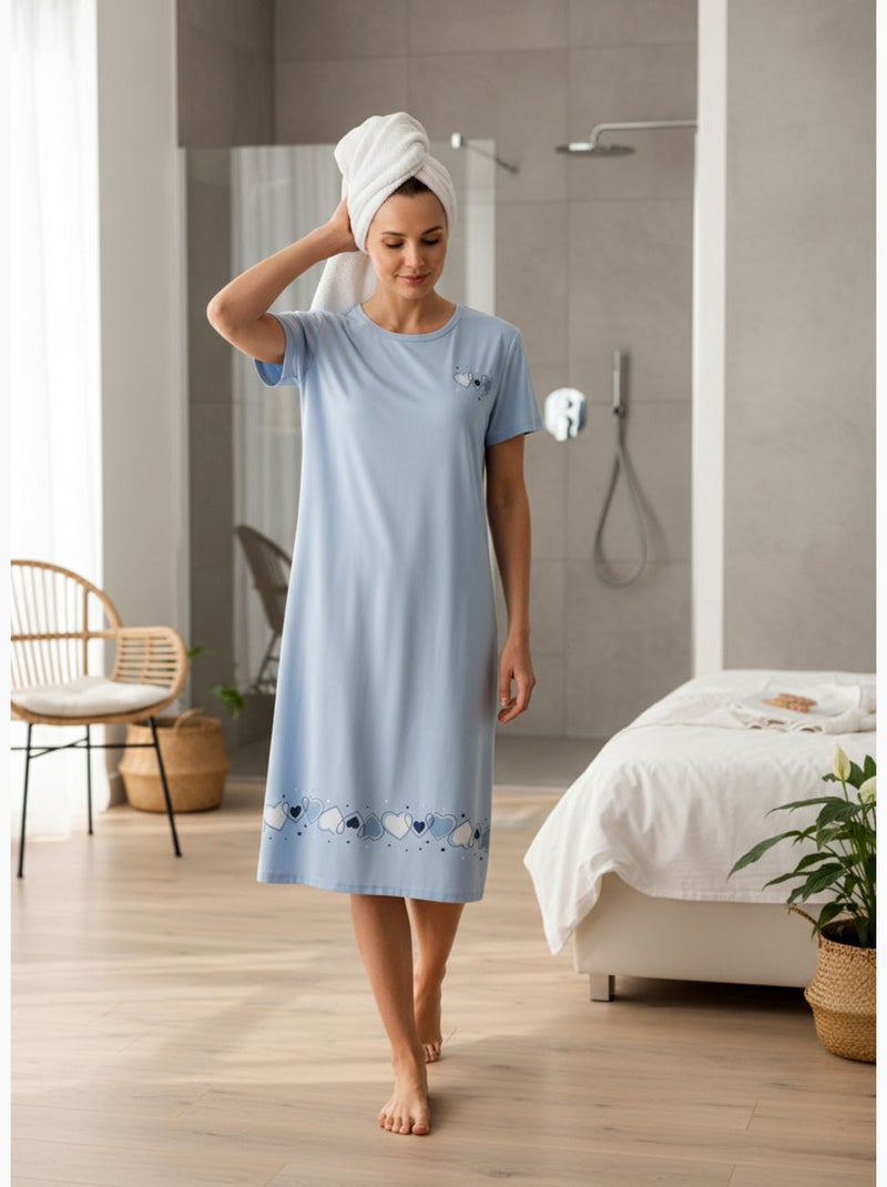 Ozabi chemise de nuit femme microfibre manches courtes Bleu - Kiabi