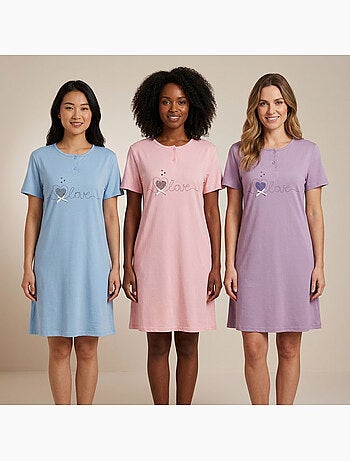 OZABI Chemise de Nuit Femme Microfibre Manches Courtes