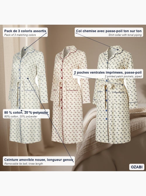 Ozabi chemise de nuit femme pack de 3, coton, col chemise boutonné - Kiabi Ozabi chemise de nuit femme pack de 3, coton, col chemise boutonné - Kiabi