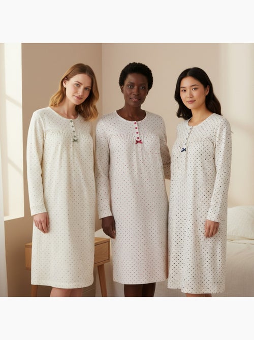 Ozabi chemise de nuit femme pack de 3, coton manches longues, col rond 4 boutons - Kiabi