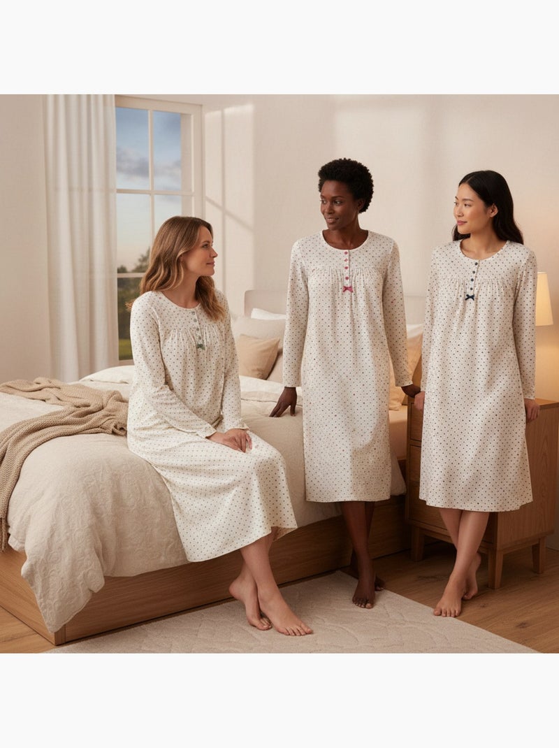 Ozabi chemise de nuit femme pack de 3, coton manches longues, col rond 4 boutons Bleu Rose - Kiabi