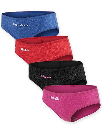 Ozabi culottes fille message humoristique pois pailletés - pack de 4 (lot)