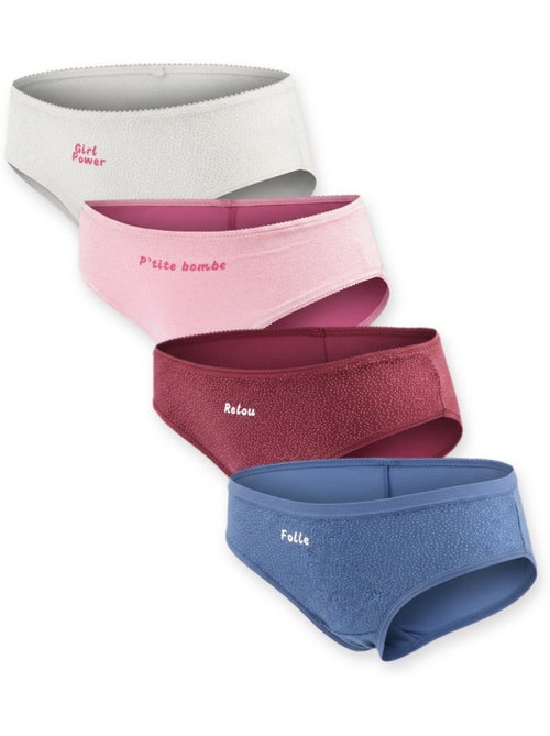 Ozabi culottes fille message humoristique pois pailletés - pack de 4 (lot) - Kiabi