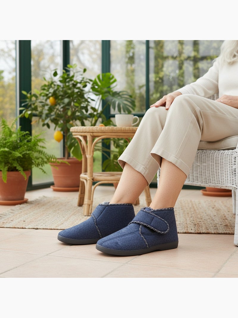 Ozabi dames charentaises hoge schacht klittenband vilt Marineblauw - Kiabi