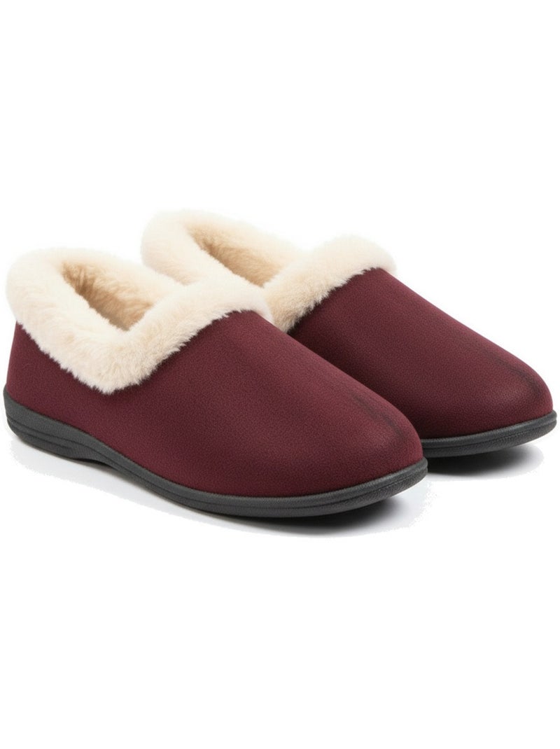 Ozabi dames huisslippers winter, voeringvoering, kraag nepbont Bordeaux - Kiabi