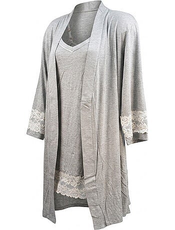 OZABI Dames Kimono Viscose Kant Loungewear 2-delig