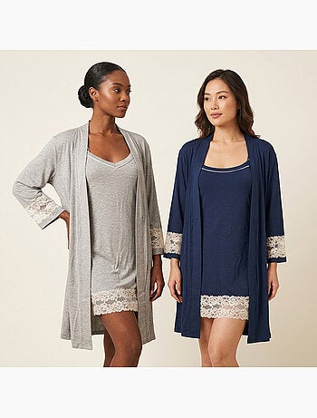 OZABI Dames Kimono Viscose Kant Loungewear 2-delig