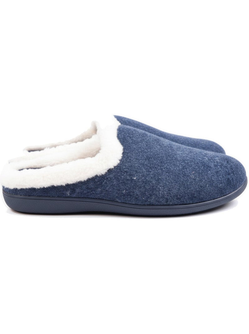 Ozabi dames muilen winter, effen vilt gemeleerd, kraag kunstbont Marineblauw - Kiabi