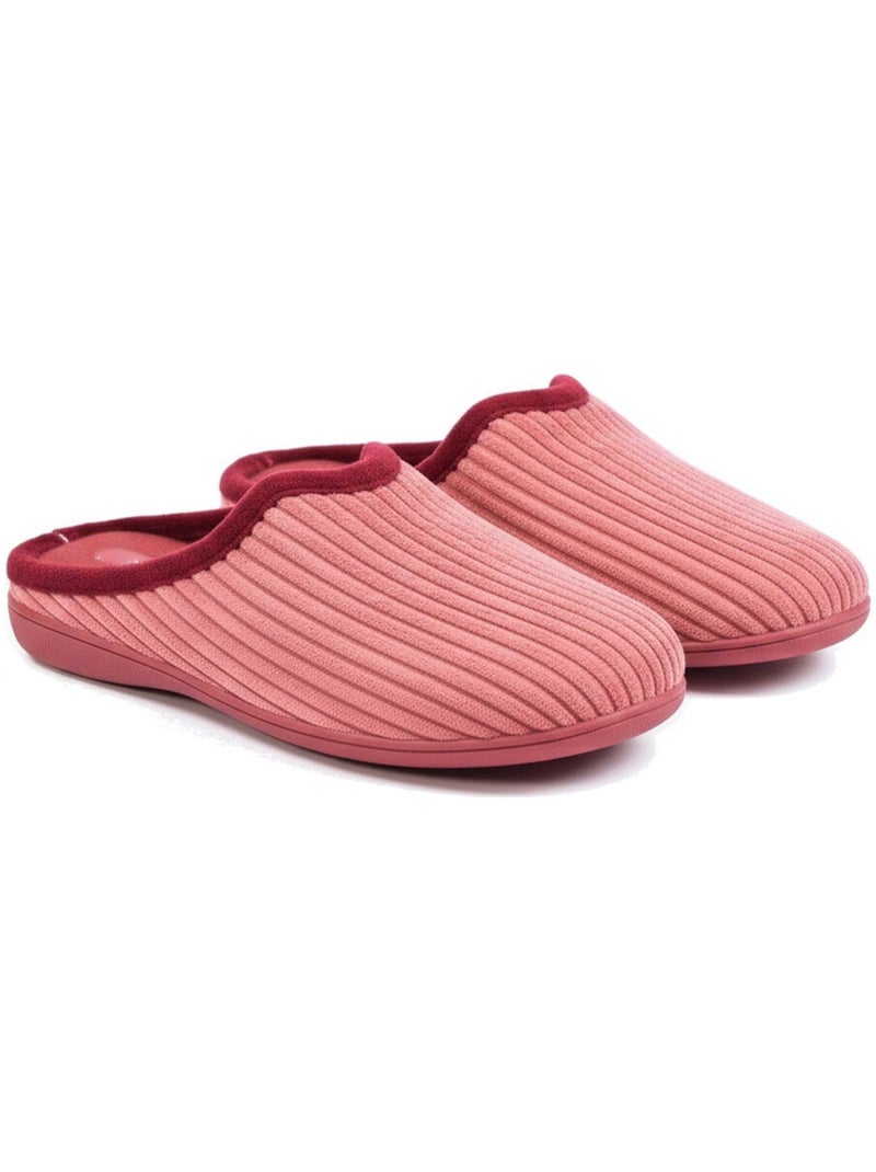 Ozabi dames muiltjes effen, synthetisch ribfluweel, bontrand Bordeaux - Kiabi