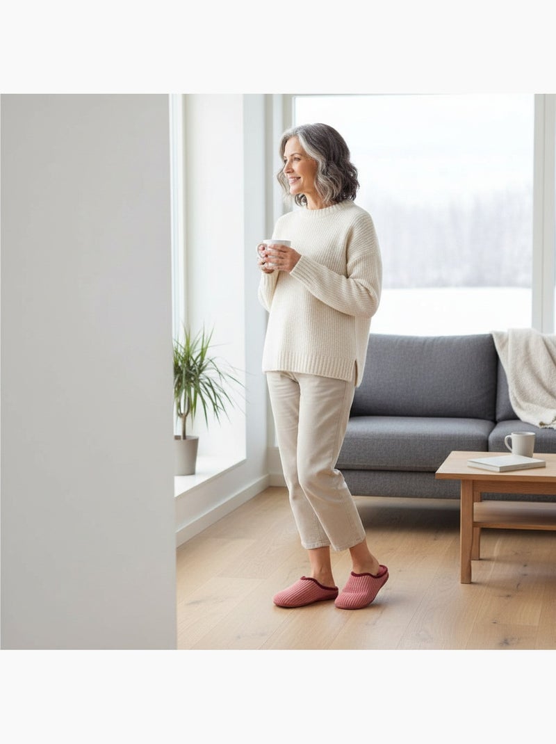 Ozabi dames muiltjes effen, synthetisch ribfluweel, bontrand Bordeaux - Kiabi