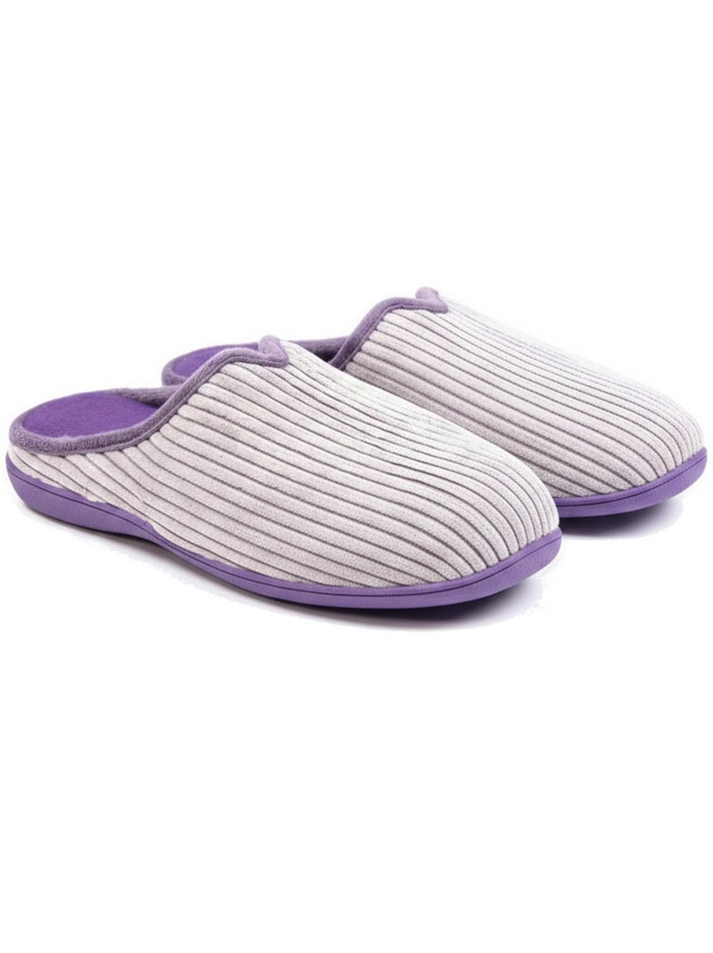 Ozabi dames muiltjes effen, synthetisch ribfluweel, bontrand Paars - Kiabi
