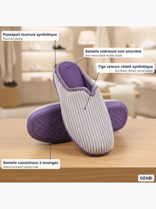 Ozabi dames muiltjes effen, synthetisch ribfluweel, bontrand - Kiabi Ozabi dames muiltjes effen, synthetisch ribfluweel, bontrand - Kiabi