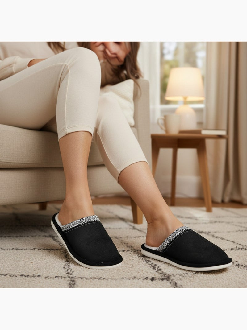 Ozabi dames muiltjes effen, synthetisch suède, gevlochten scandinavische rand Zwart - Kiabi
