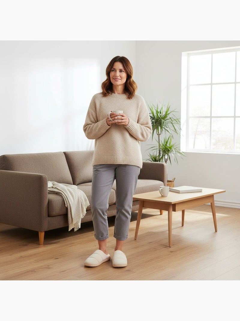 Ozabi dames muiltjes, gevoerde suède donseffect, bontvoering Beige - Kiabi