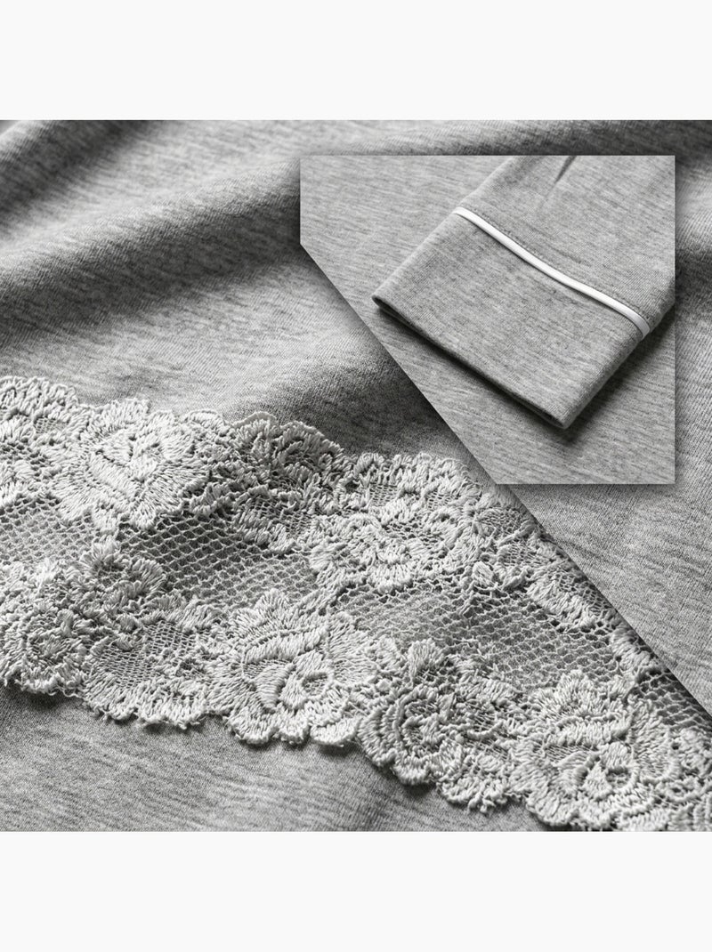 OZABI Dames Nachthemd Gesloten Kant Viscose Grijs - Kiabi