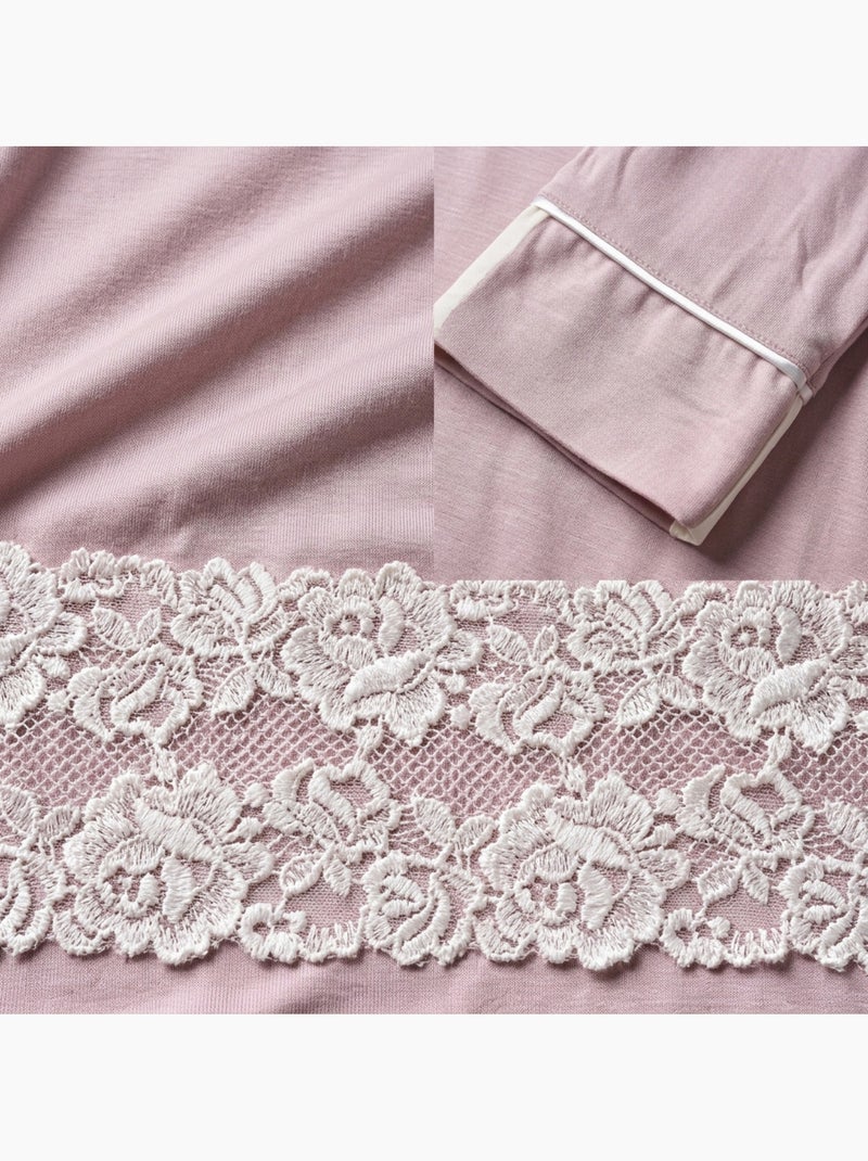 OZABI Dames Nachthemd Gesloten Kant Viscose Roze - Kiabi