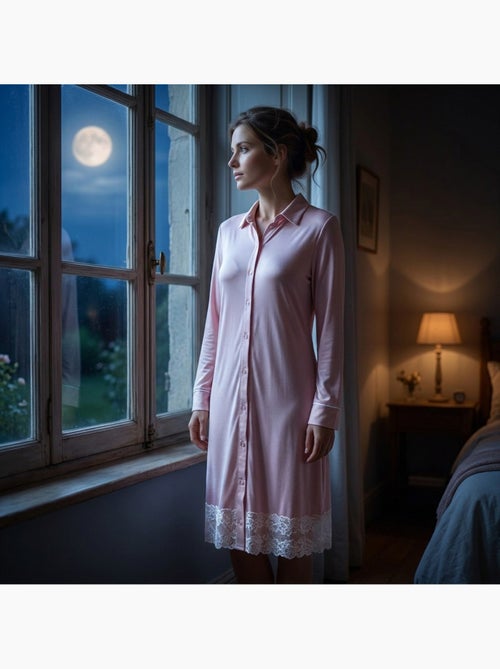 OZABI Dames Nachthemd Gesloten Kant Viscose - Kiabi