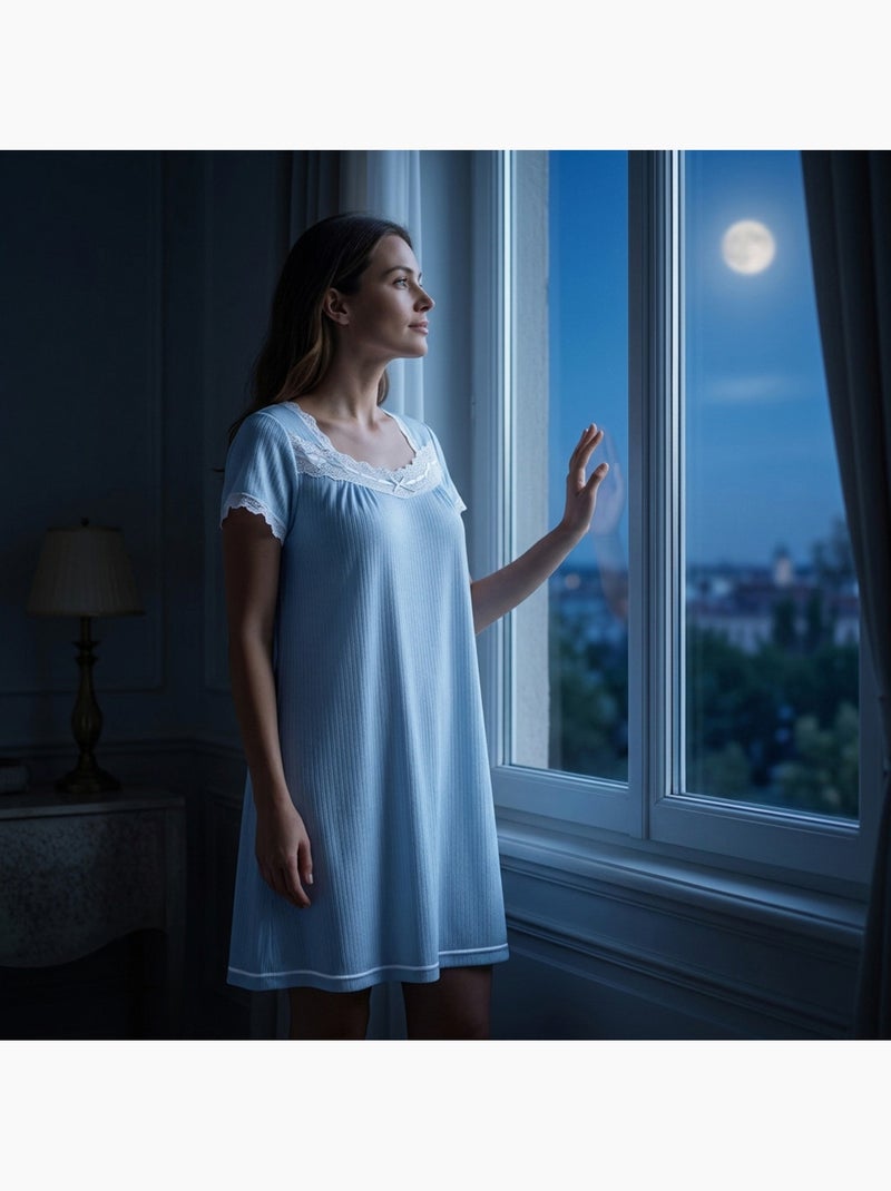 OZABI Dames Nachthemd Kant Ultra Licht Blauw - Kiabi